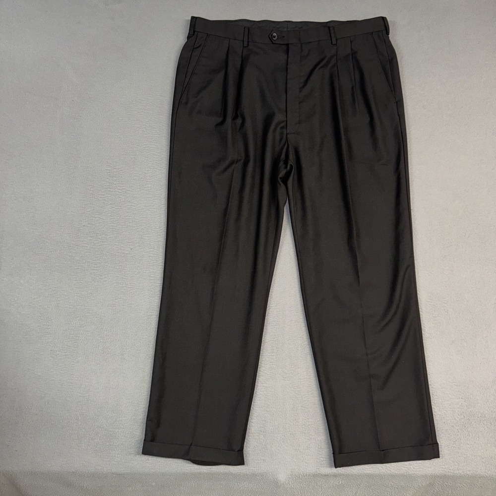 Haggar Pants Mens 42x32 (Fits 40x32) Black Straight Cuffed Pleated Work Dress